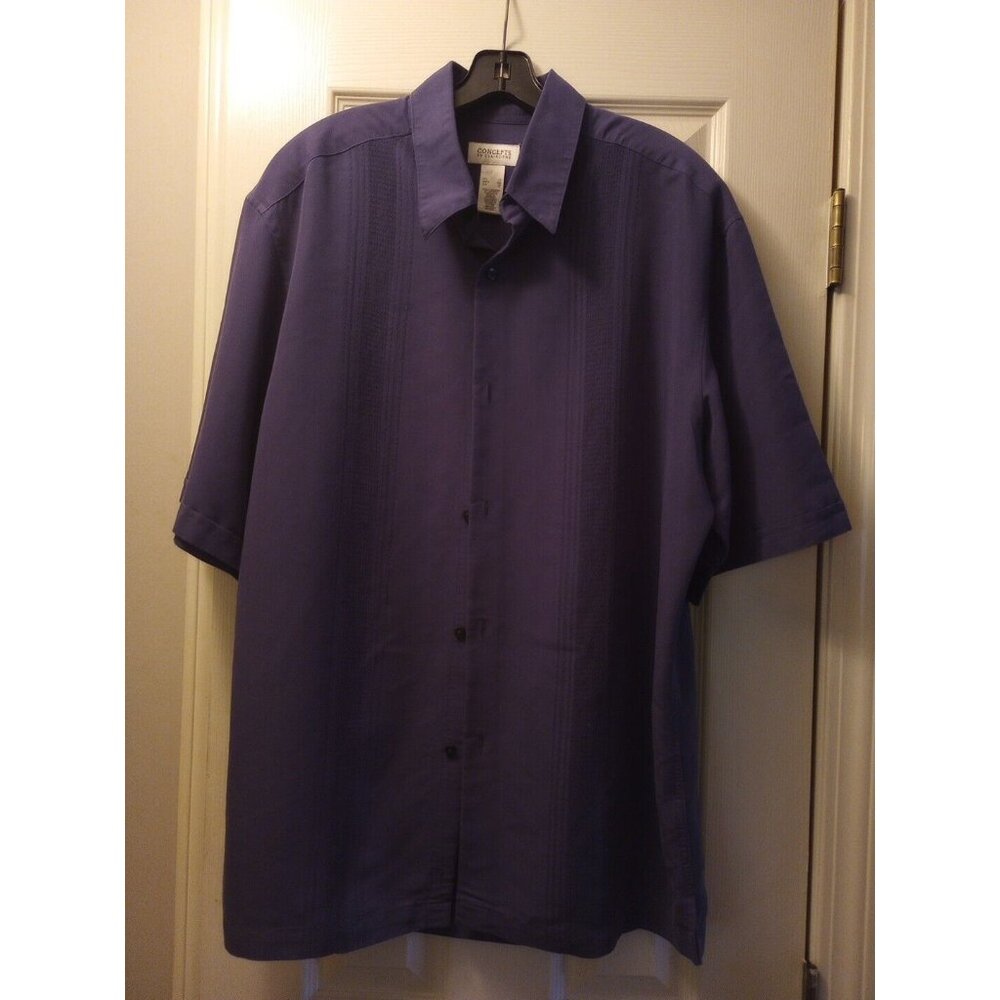 Concepts by Claiborne Dusty Blue Men's Large Tall Button Up Embroidery Guayabera
